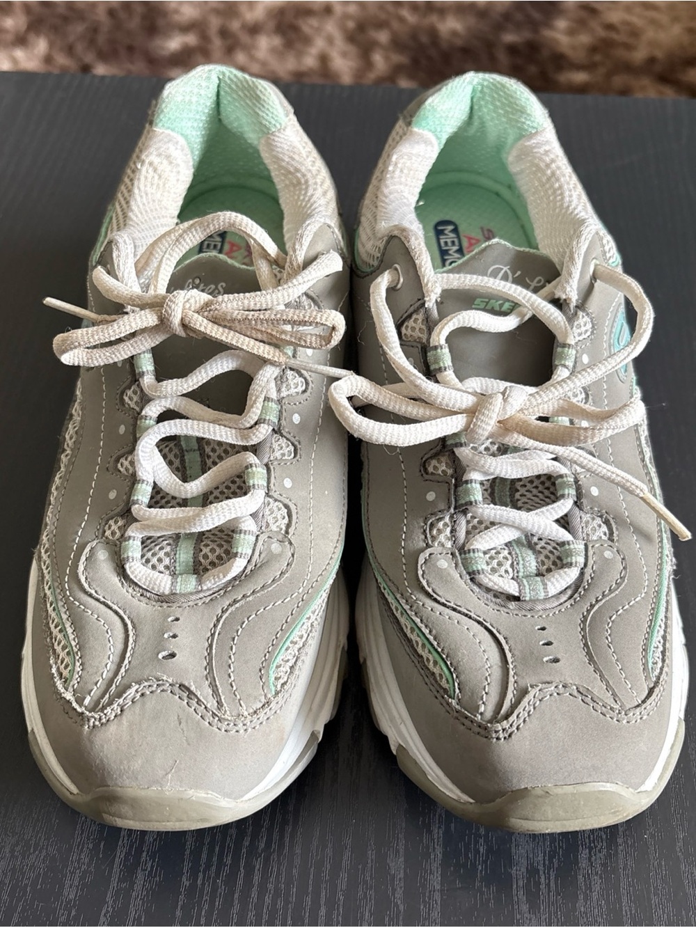 Skechers Women's Gray and Mint Lace-Up Walking Sneakers